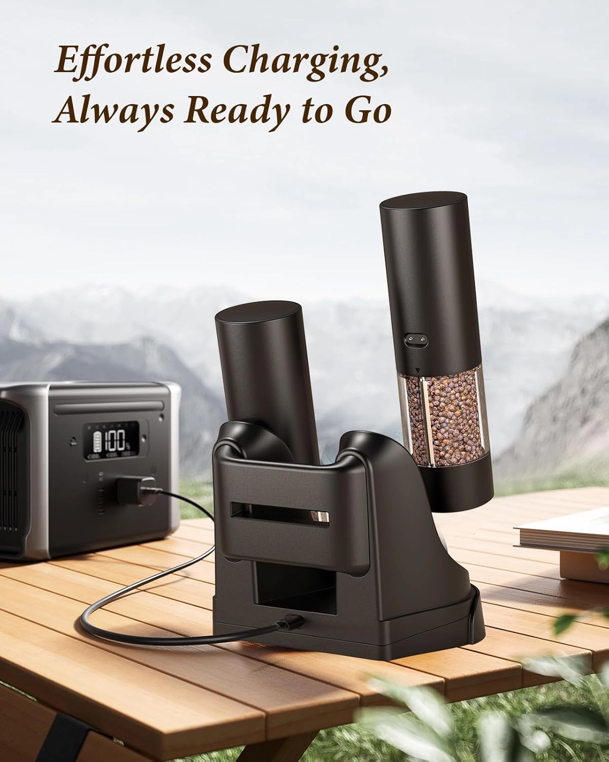 Electric Salt and Pepper Grinder Set - Automatic Refillable Salt and Pepper Grinders with Charging Base & LED Light, Adjustable Coarseness, One-handed Easy Operation, Ideal Kitchen Gadget