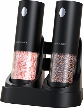 Electric Salt and Pepper Grinder Set - Automatic Refillable Salt and Pepper Grinders with Charging Base & LED Light, Adjustable Coarseness, One-handed Easy Operation, Ideal Kitchen Gadget