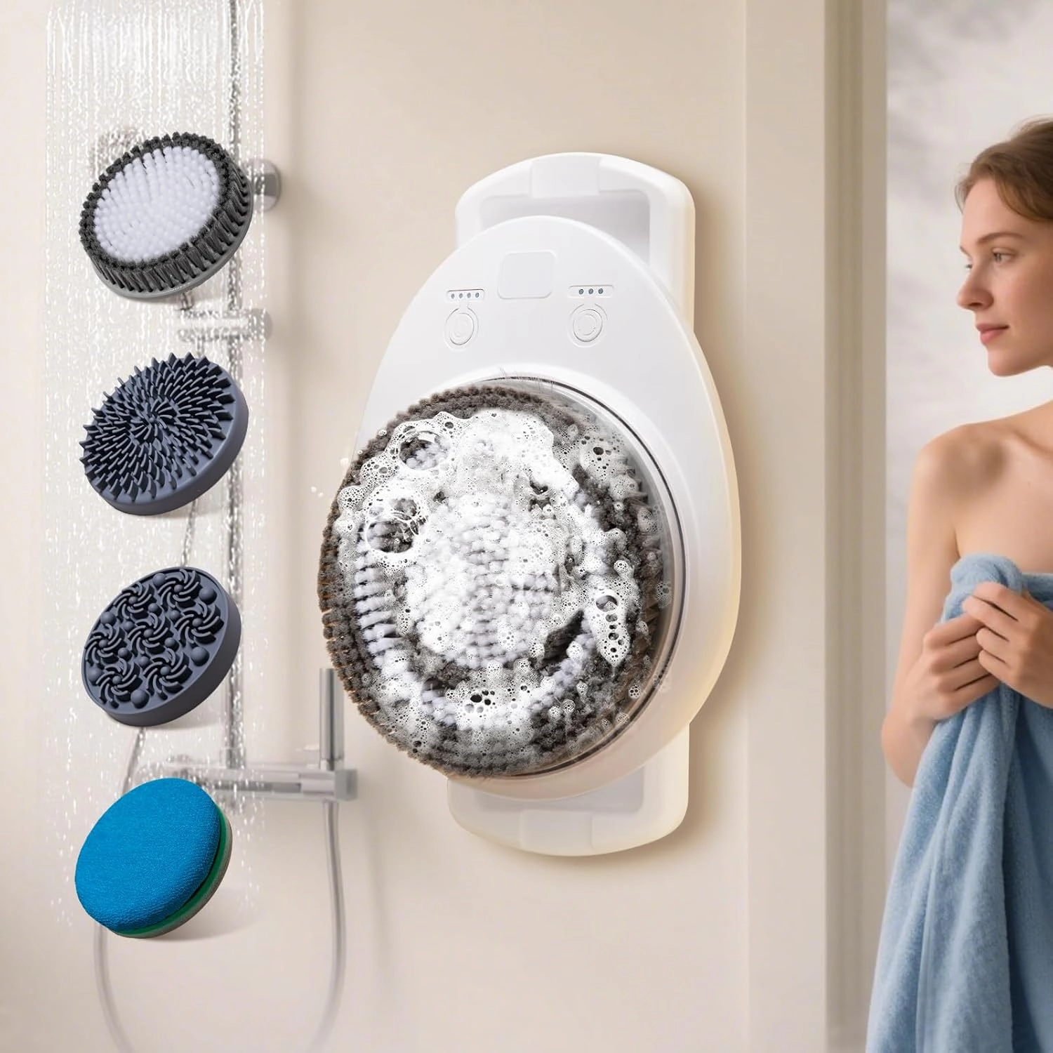 Electric Shower Brush for Body -Wall Mounted Back Scrubber for Shower – Hands-Free Wall-Mounted Design, Back Scrubber for Shower, Easy to Install