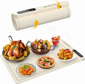 Electric Warming Tray 500W Upgraded Graphene Heat-Conducting Material, Rollable and Portable Food Warming Mat 6 Temperature Settings for Gatherings Parties Home Buffets Daily Use, Beige