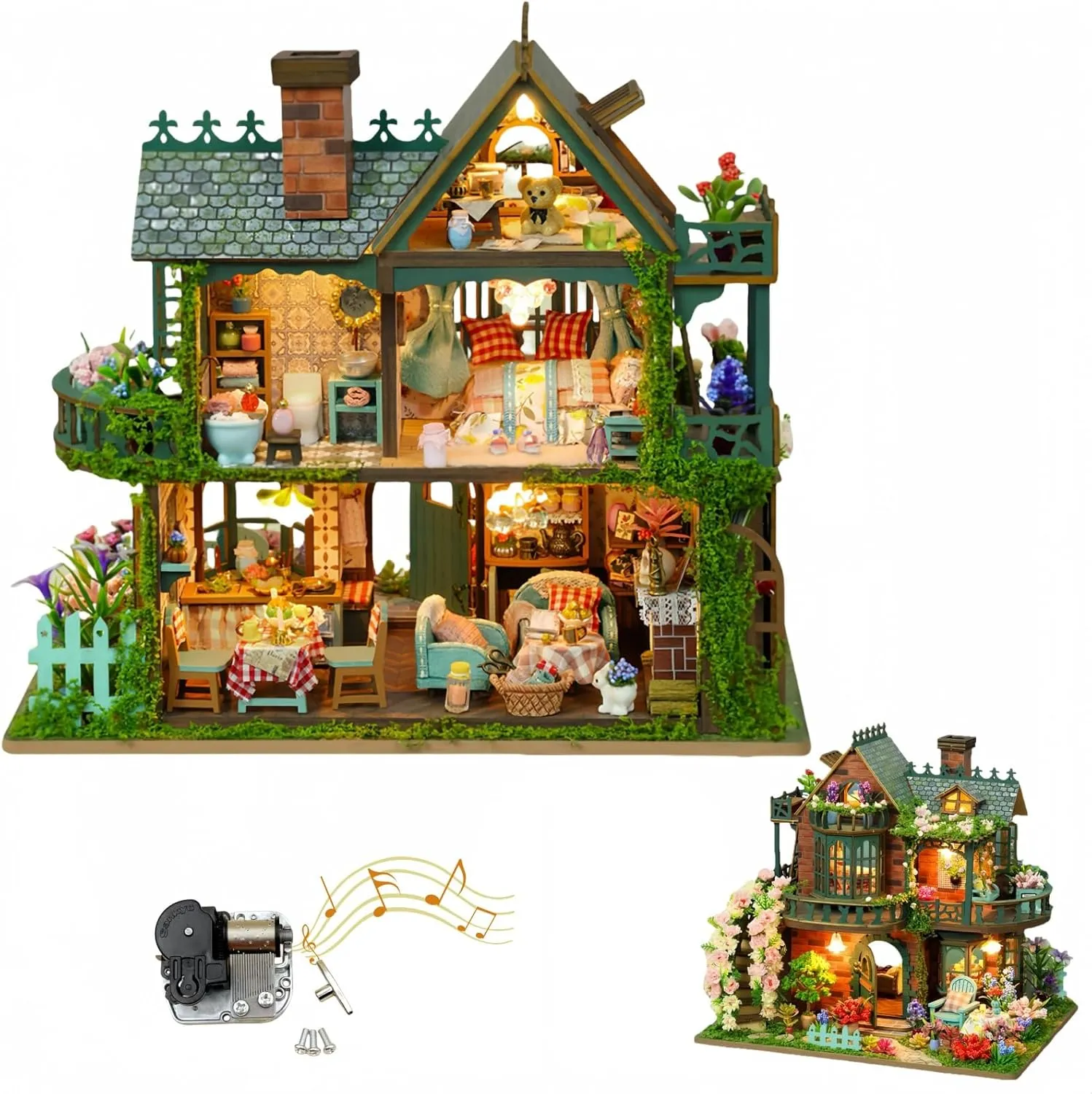 Elf Garden DIY Dollhouse Kit – Double-Sided Fairy Home with Balcony & Multi-Room Interior (Basic‭)