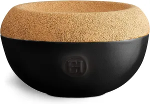 Emile Henry Made in France Cork Cover Salt Cellar, 5.8in diameter, Black Flame
