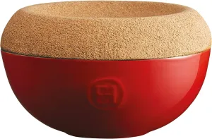 Emile Henry Made in France cork cover Salt Cellar, 5.8in diameter, Burgundy