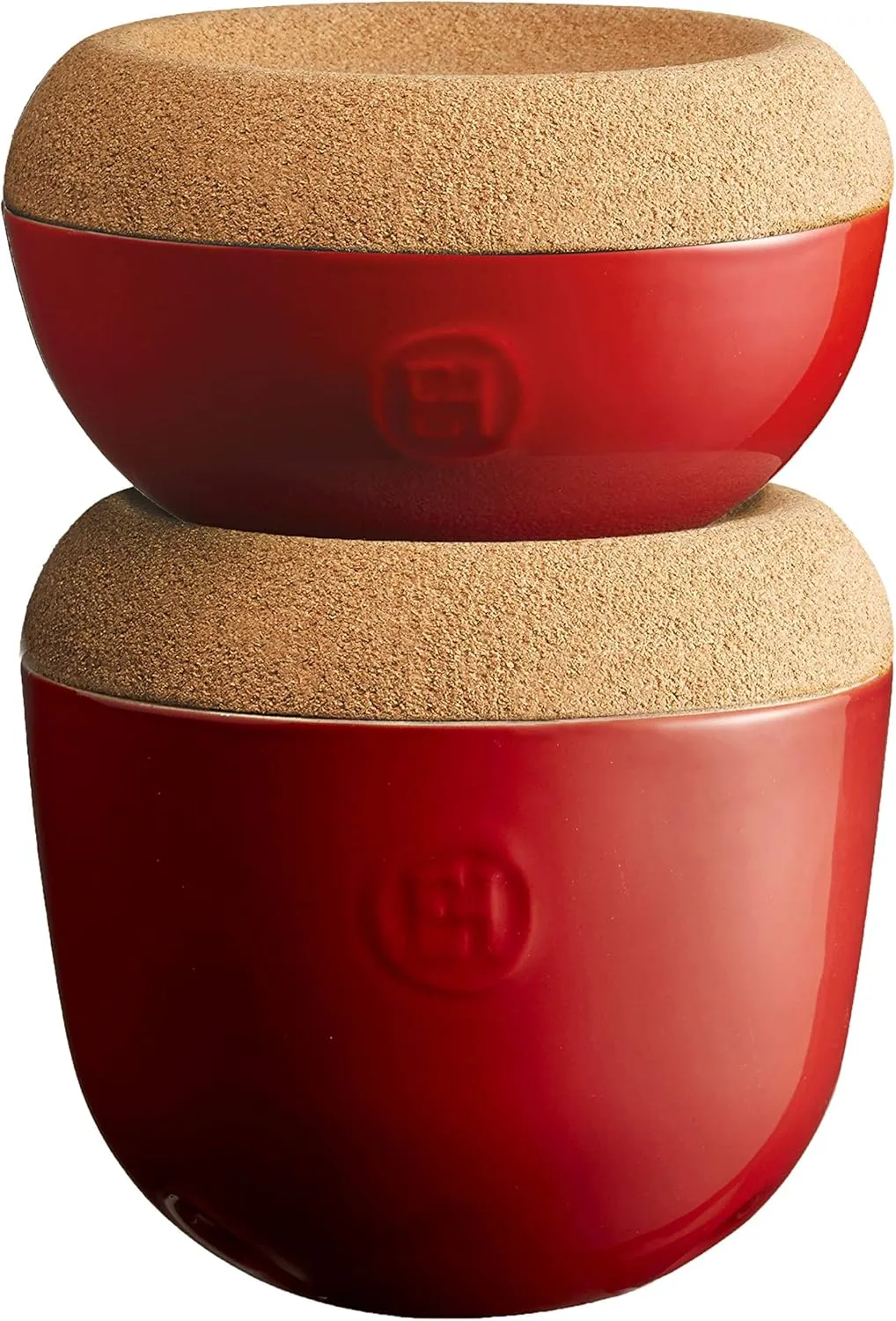 Emile Henry Made in France cork cover Salt Cellar, 5.8in diameter, Burgundy