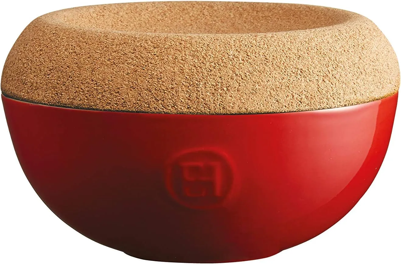 Emile Henry Made in France cork cover Salt Cellar, 5.8in diameter, Burgundy
