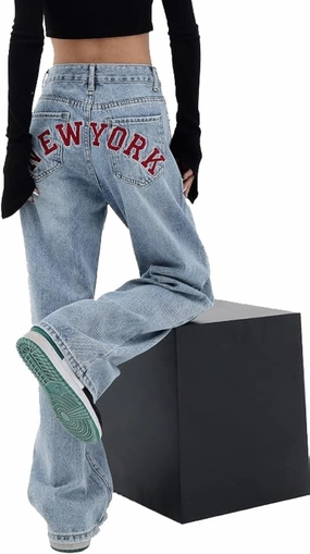 EMMIOL Baggy Boyfriend Jeans Dark Wash Vintage Pants Women's Y2K Street Fashion Wide Leg Denim Pants