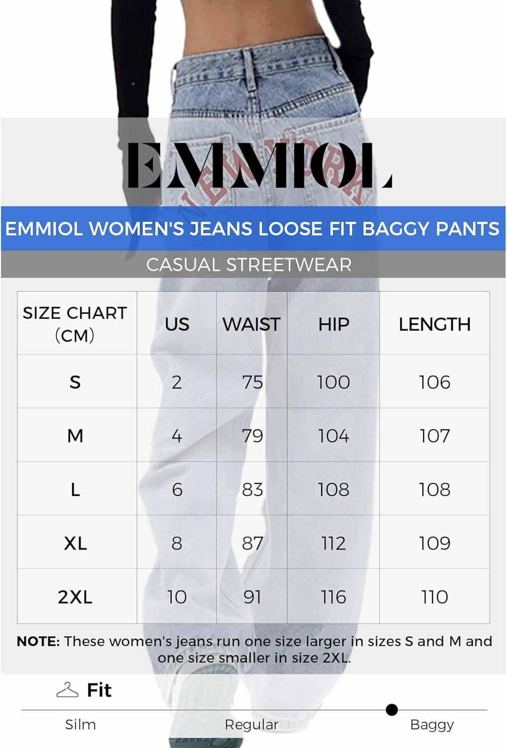 EMMIOL Baggy Boyfriend Jeans Dark Wash Vintage Pants Women's Y2K Street Fashion Wide Leg Denim Pants