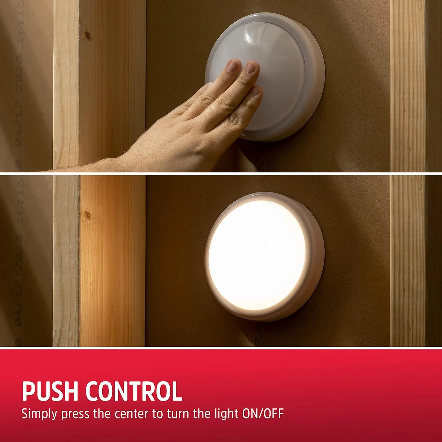 Energizer LED Tap, 4 Pack, Push, Battery Operated, Touch, Stick On Lights, Wireless, Puck, Under Cabinet Lighting, Perfect for Closets, Kitchen and More, 48958-P1