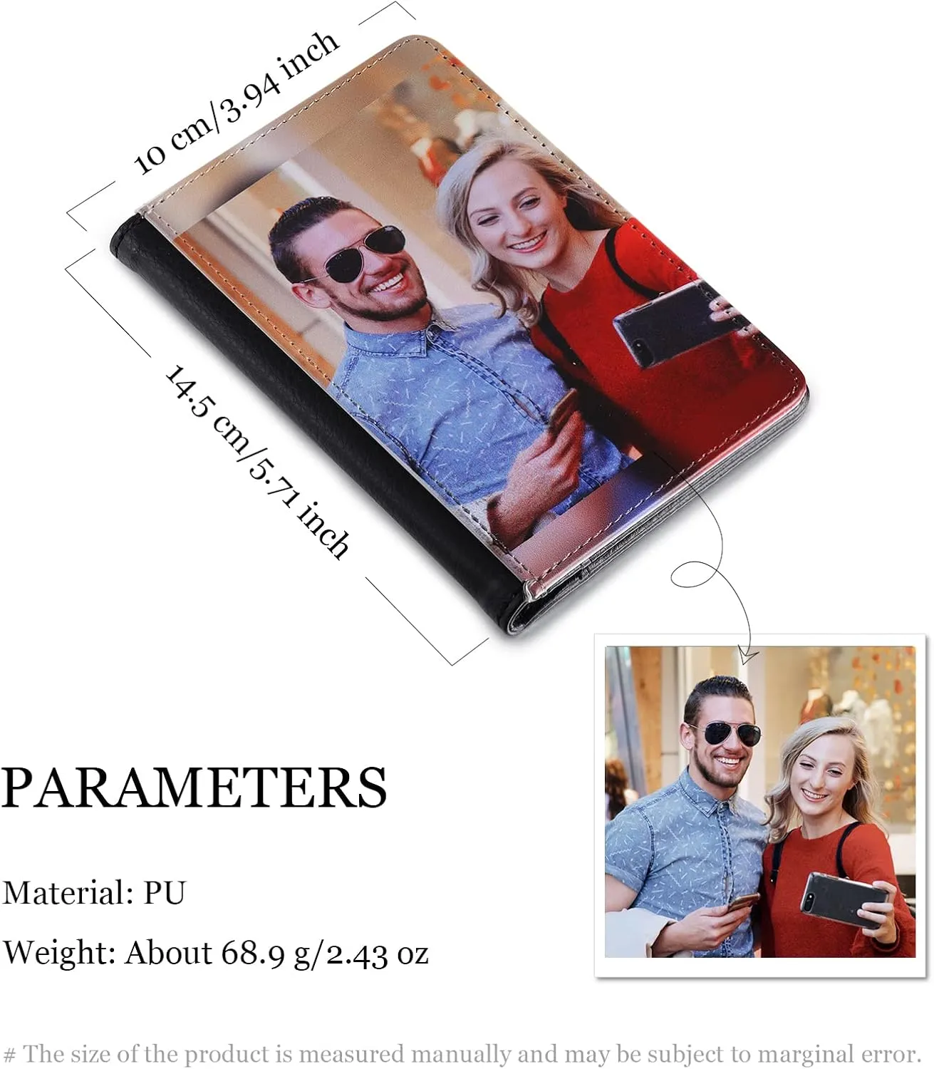 Engraved Leather Front Pocket Wallet,Custom Picture & Name Minimalist Card Case Wallet,Credit Card Holders Personalized Gifts for Women Men Dad Son