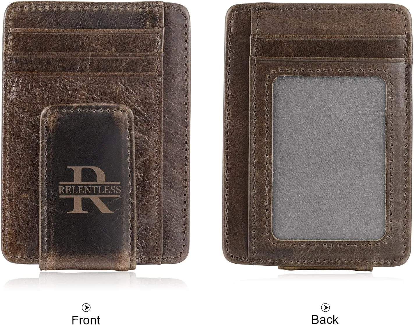 Engraved Leather Front Pocket Wallet,Custom Picture & Name Minimalist Card Case Wallet,Credit Card Holders Personalized Gifts for Women Men Dad Son