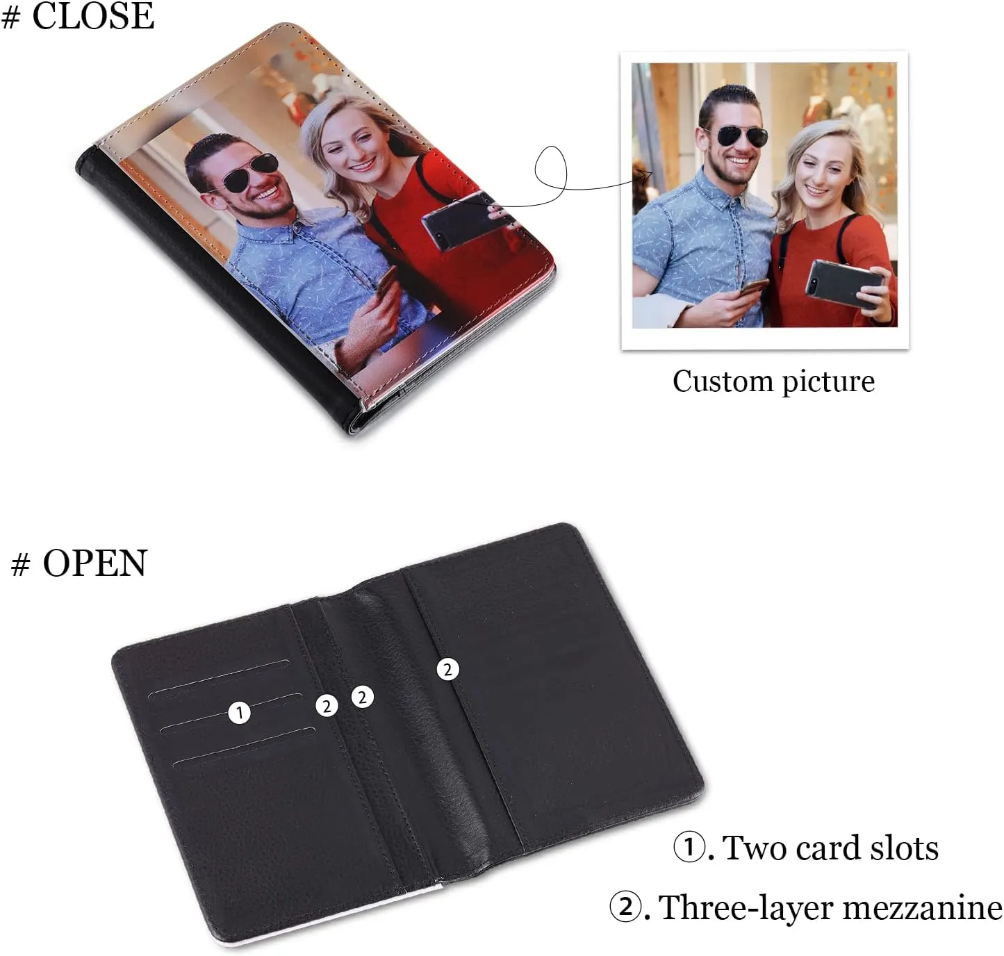 Engraved Leather Front Pocket Wallet,Custom Picture & Name Minimalist Card Case Wallet,Credit Card Holders Personalized Gifts for Women Men Dad Son