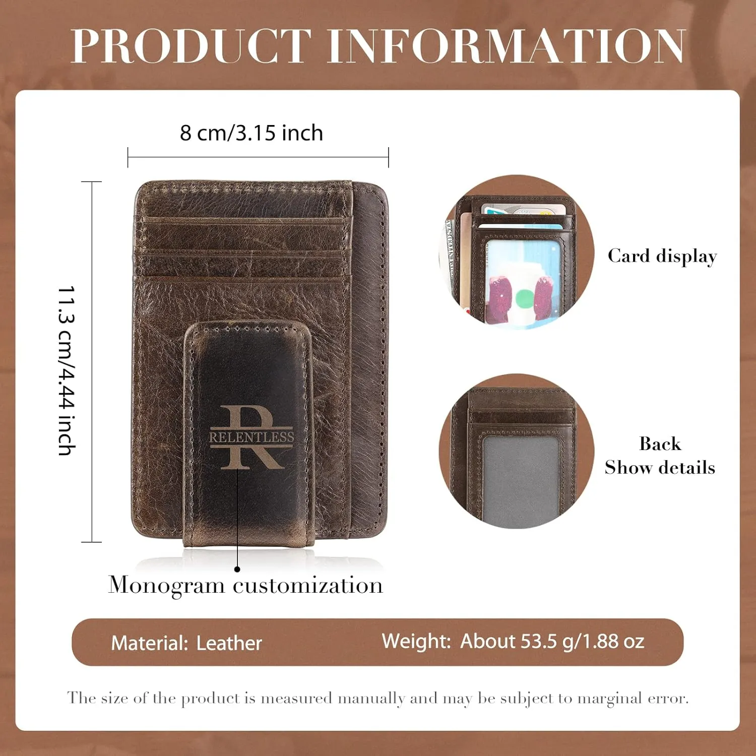 Engraved Leather Front Pocket Wallet,Custom Picture & Name Minimalist Card Case Wallet,Credit Card Holders Personalized Gifts for Women Men Dad Son