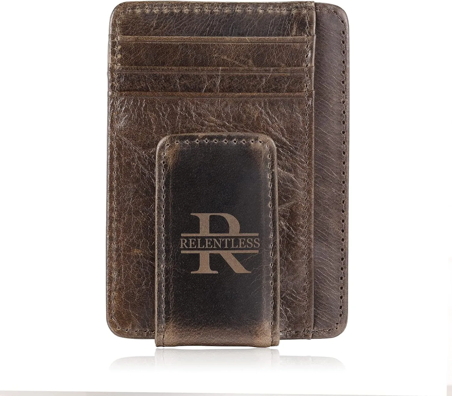 Engraved Leather Front Pocket Wallet,Custom Picture & Name Minimalist Card Case Wallet,Credit Card Holders Personalized Gifts for Women Men Dad Son