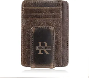 Engraved Leather Front Pocket Wallet,Custom Picture & Name Minimalist Card Case Wallet,Credit Card Holders Personalized Gifts for Women Men Dad Son