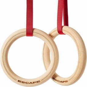 Escape Climbing Rings | Rock Climbing Training Rings | Wood Strength Training | Gymnastic Rings Set with 15’ Adjustable Straps| Great for Gyms