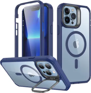 ESR for iPhone 13 Pro Max Case with Stand, Compatible with MagSafe, Full-Body Military-Grade Drop Proof Case with Built-in 9H  Tempered Glass Screen Protector, Armor Series, Clear Dark Blue