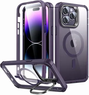 ESR for iPhone 14 Pro Max Case with Stand, Compatible with MagSafe, Full-Body Military-Grade Drop Proof Case with Built-in 9H  Tempered Glass Screen Protector, Armor Series, Clear Purple