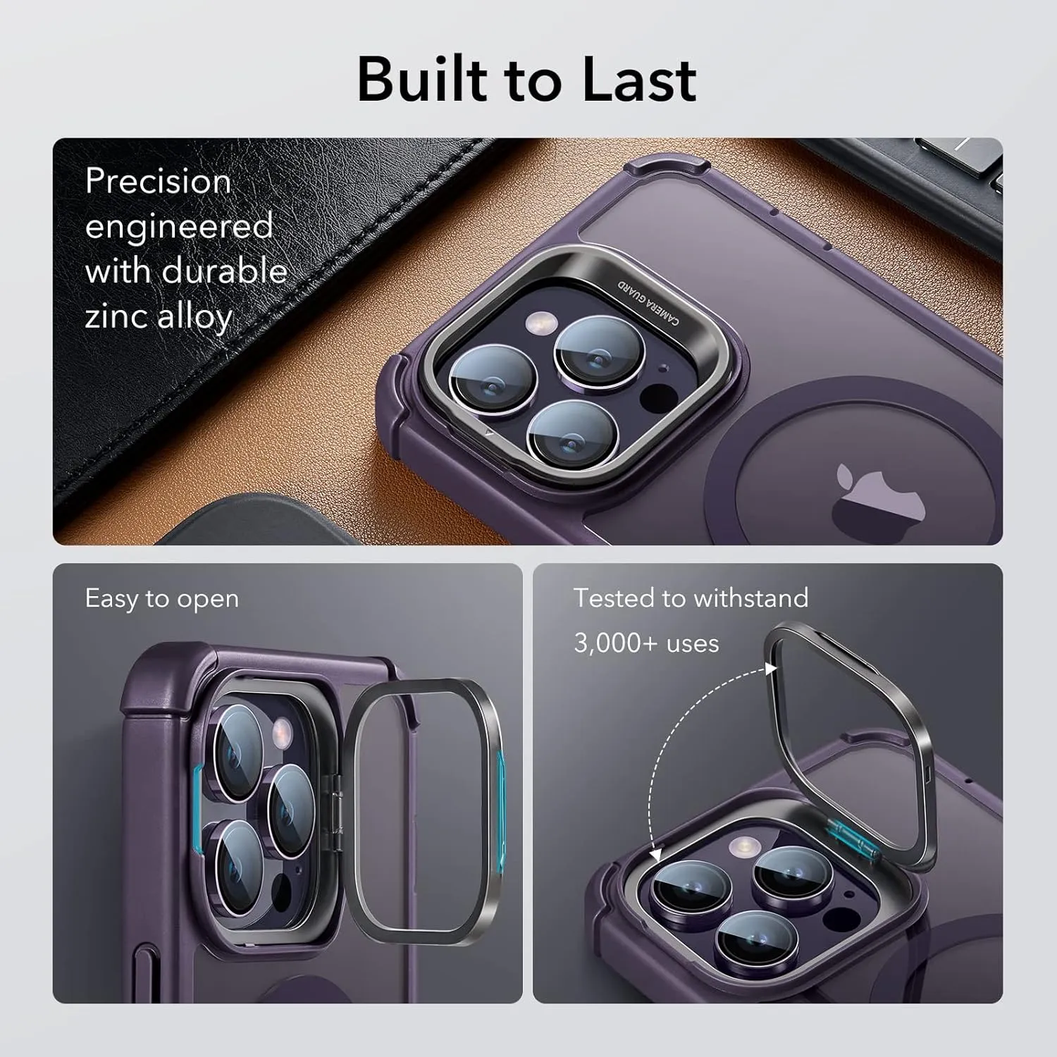 ESR for iPhone 14 Pro Max Case with Stand, Compatible with MagSafe, Full-Body Military-Grade Drop Proof Case with Built-in 9H  Tempered Glass Screen Protector, Armor Series, Clear Purple