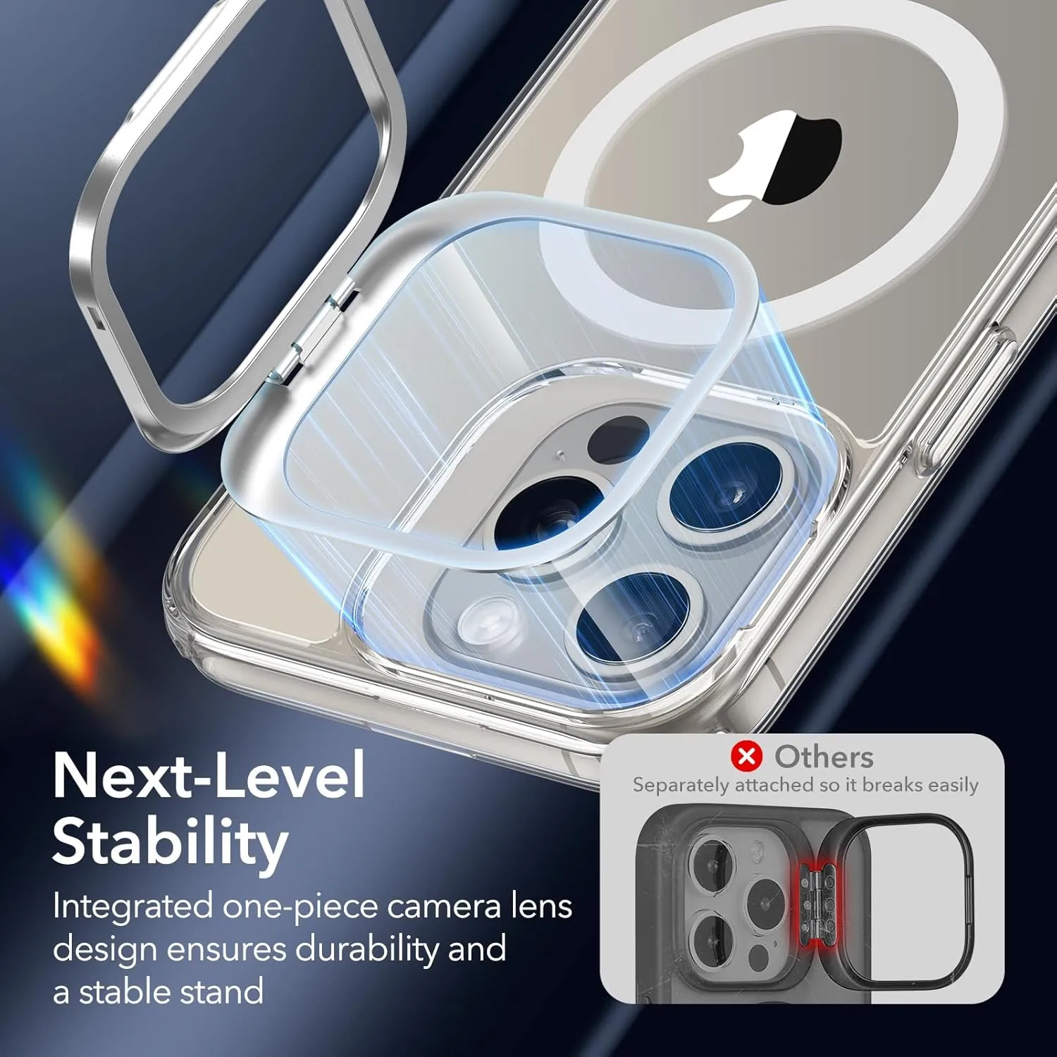 ESR for iPhone 15 Pro Max Case, Compatible with MagSafe, Military-Grade Protective Case, Built-in Stash Stand Phone Case, Scratch-Resistant Back Cover, Classic Series, Clear