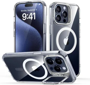 ESR for iPhone 15 Pro Max Case, Compatible with MagSafe, Military-Grade Protective Case, Built-in Stash Stand Phone Case, Scratch-Resistant Back Cover, Classic Series, Clear