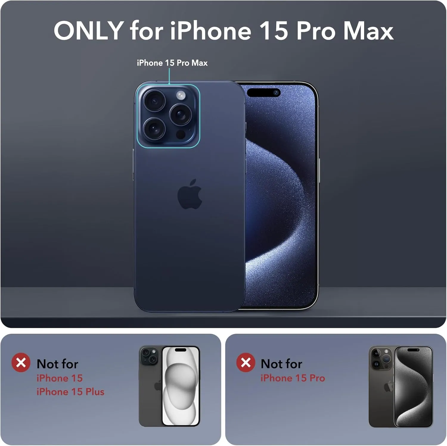 ESR for iPhone 15 Pro Max Case with Stand, Compatible with MagSafe, Full-Body Military-Grade Drop Proof Case with Built-in 9H  Tempered Glass Screen Protector, Armor Series, Clear Grey
