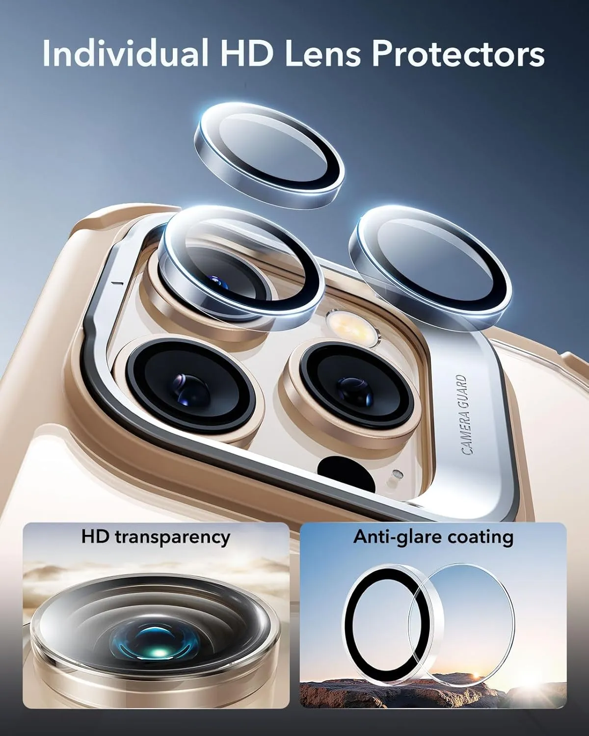 ESR for iPhone 16 Pro Case with Stand, Camera Control Button Compatible with MagSafe, Full-Body Military-Grade Drop Proof Case with Built-in 9H  Tempered Glass Screen Protector, Clear Gold