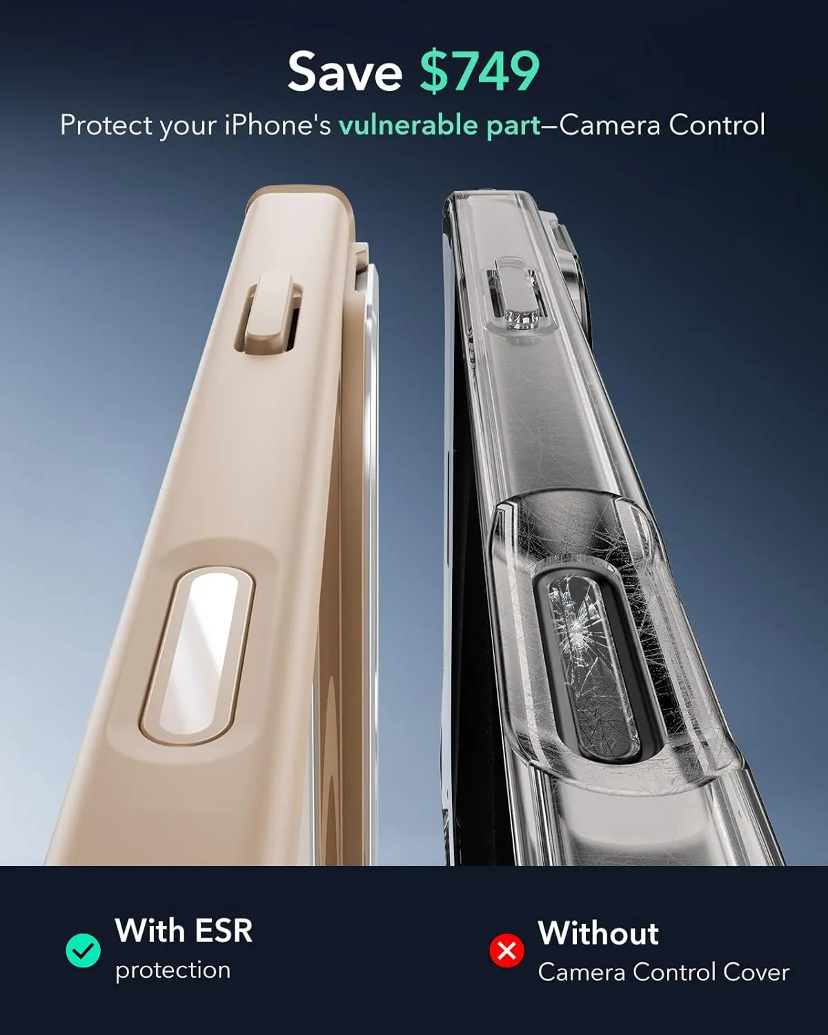 ESR for iPhone 16 Pro Case with Stand, Camera Control Button Compatible with MagSafe, Full-Body Military-Grade Drop Proof Case with Built-in 9H  Tempered Glass Screen Protector, Clear Gold