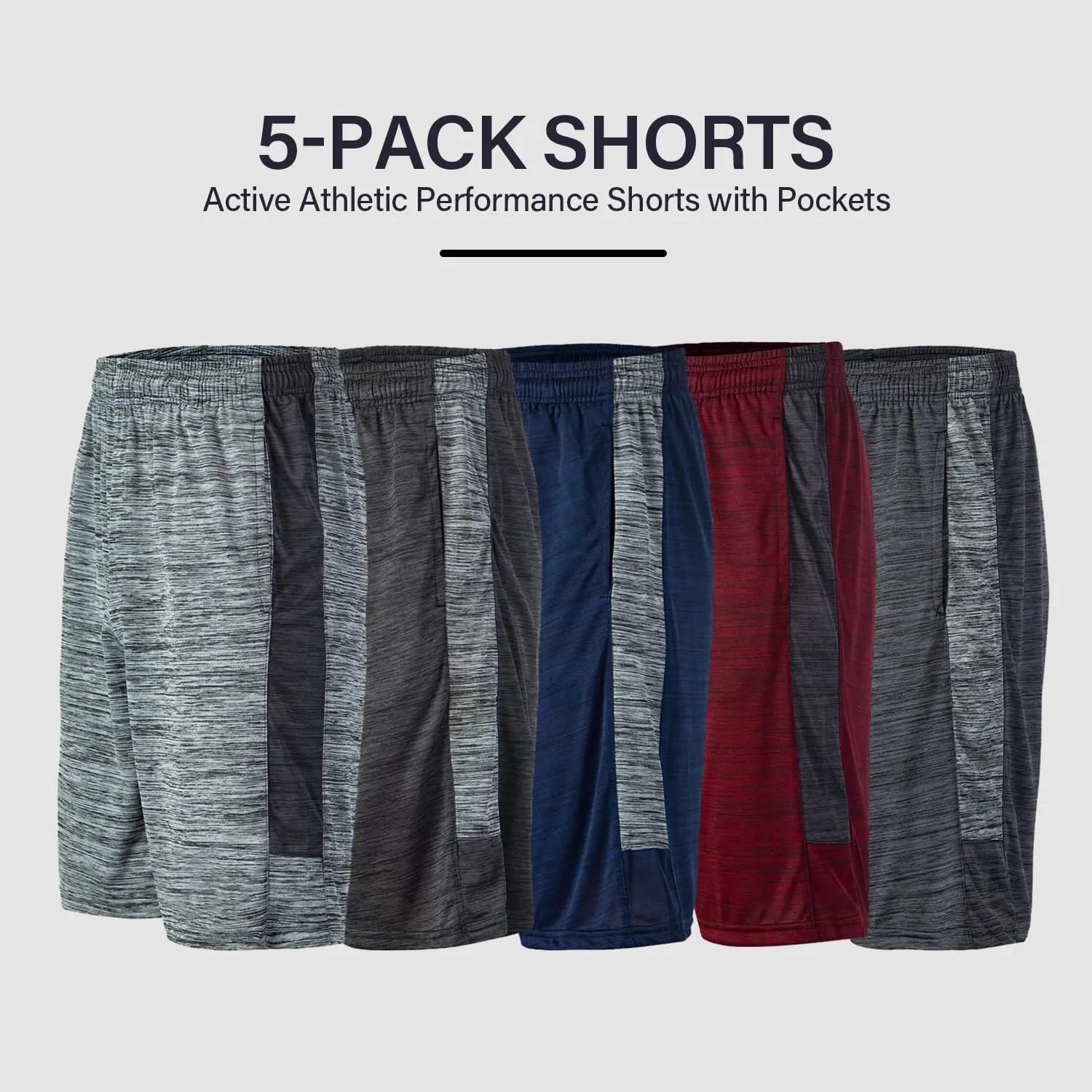 Essential Elements Boys 5-Pack Active Athletic Performance Basketball Shorts with Pockets