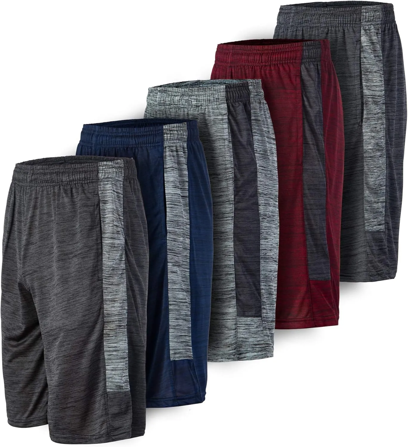 Essential Elements Boys 5-Pack Active Athletic Performance Basketball Shorts with Pockets