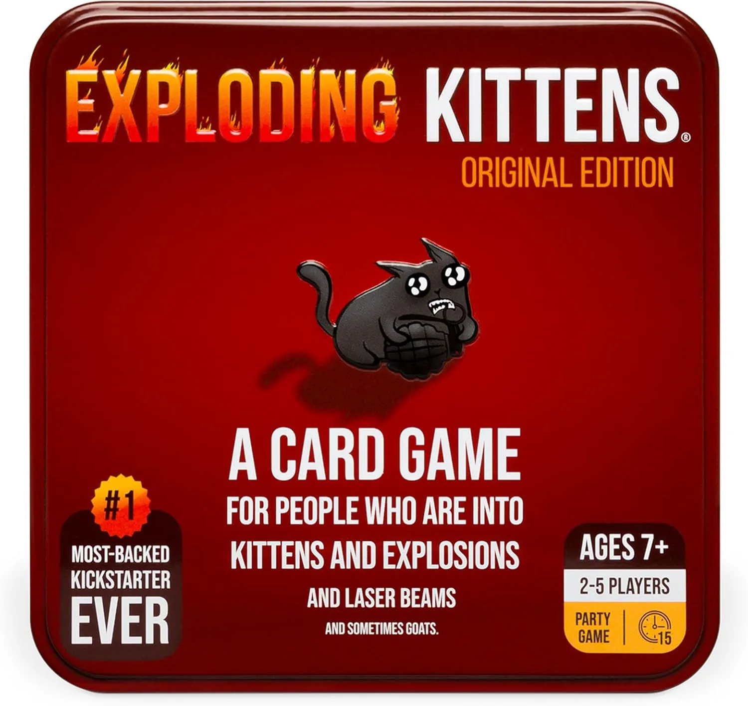 Exploding Kittens Original Edition in Collectible Tin - 2-5 Players - Ages 7  - 15 Minutes to Play - High Stakes Card Game - Party Game, Family Game Night, Kid and Adult Card Game