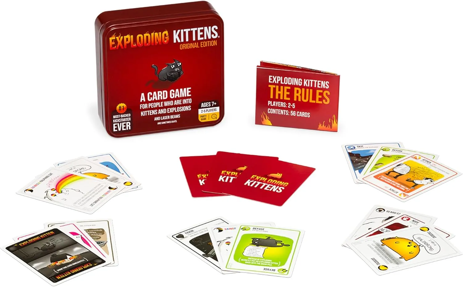Exploding Kittens Original Edition in Collectible Tin - 2-5 Players - Ages 7  - 15 Minutes to Play - High Stakes Card Game - Party Game, Family Game Night, Kid and Adult Card Game