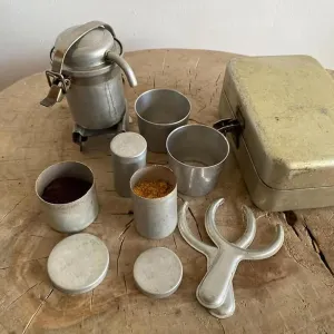 Extra Rare Collectors Camping Coffee Kit, Vintage Nostalgia Outdoor Portable Maker Espresso, Portable Travel Outdoor Coffees Serving Sets, Nostalgia Gift for Coffee Lovers Collector (Silver)