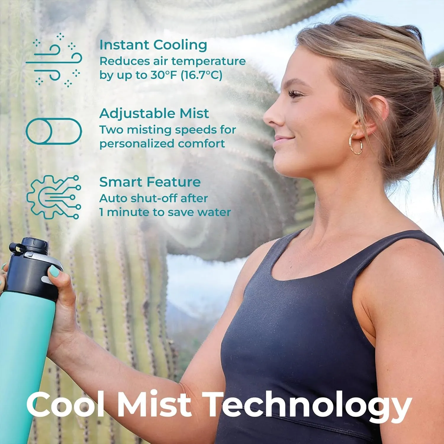 EXTREMEMIST GoMist Misting & Drinking Bottle | Rechargeable Mist & Sip Water Bottle | Quick Charge USB-C Port | 2-Speed Mist Function | Stainless-Steel Double Wall Insulation, 40 oz (Midnight Black)