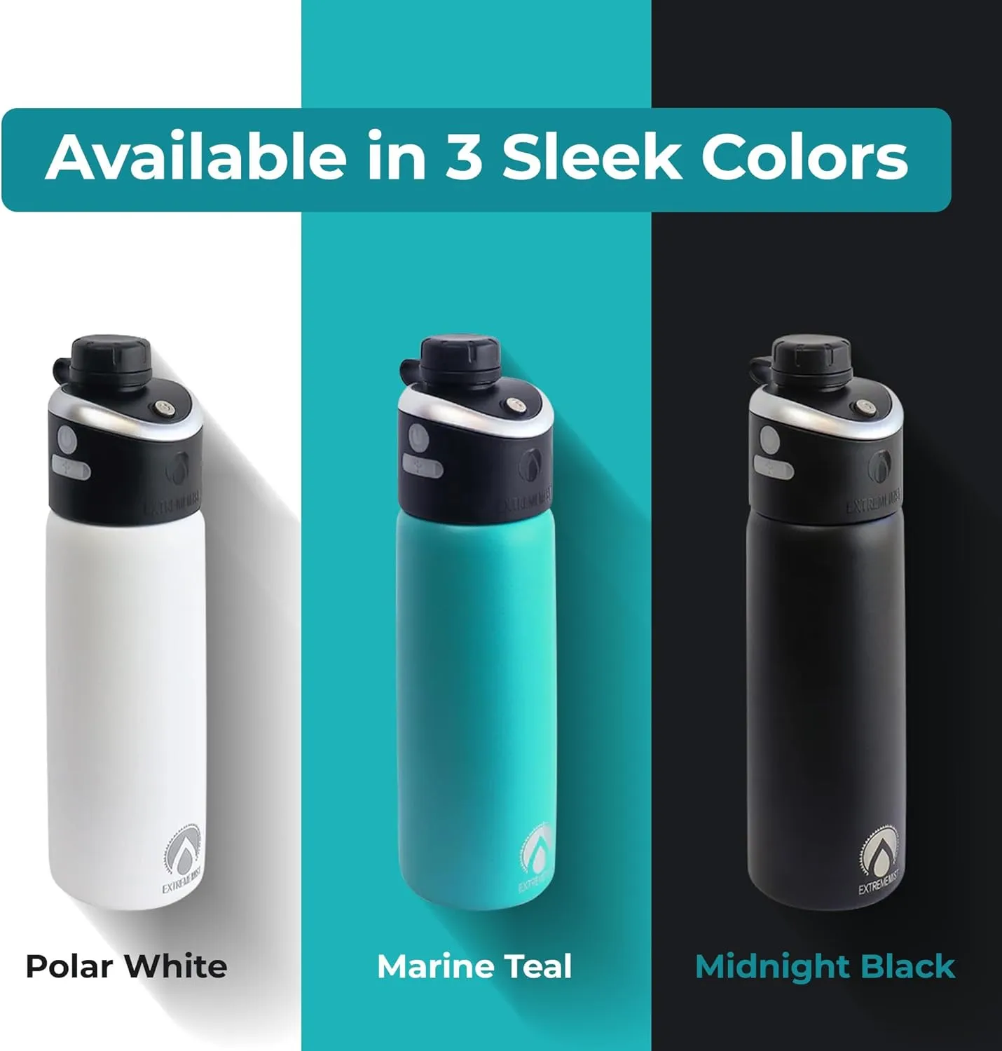 EXTREMEMIST GoMist Misting & Drinking Bottle | Rechargeable Mist & Sip Water Bottle | Quick Charge USB-C Port | 2-Speed Mist Function | Stainless-Steel Double Wall Insulation, 40 oz (Midnight Black)