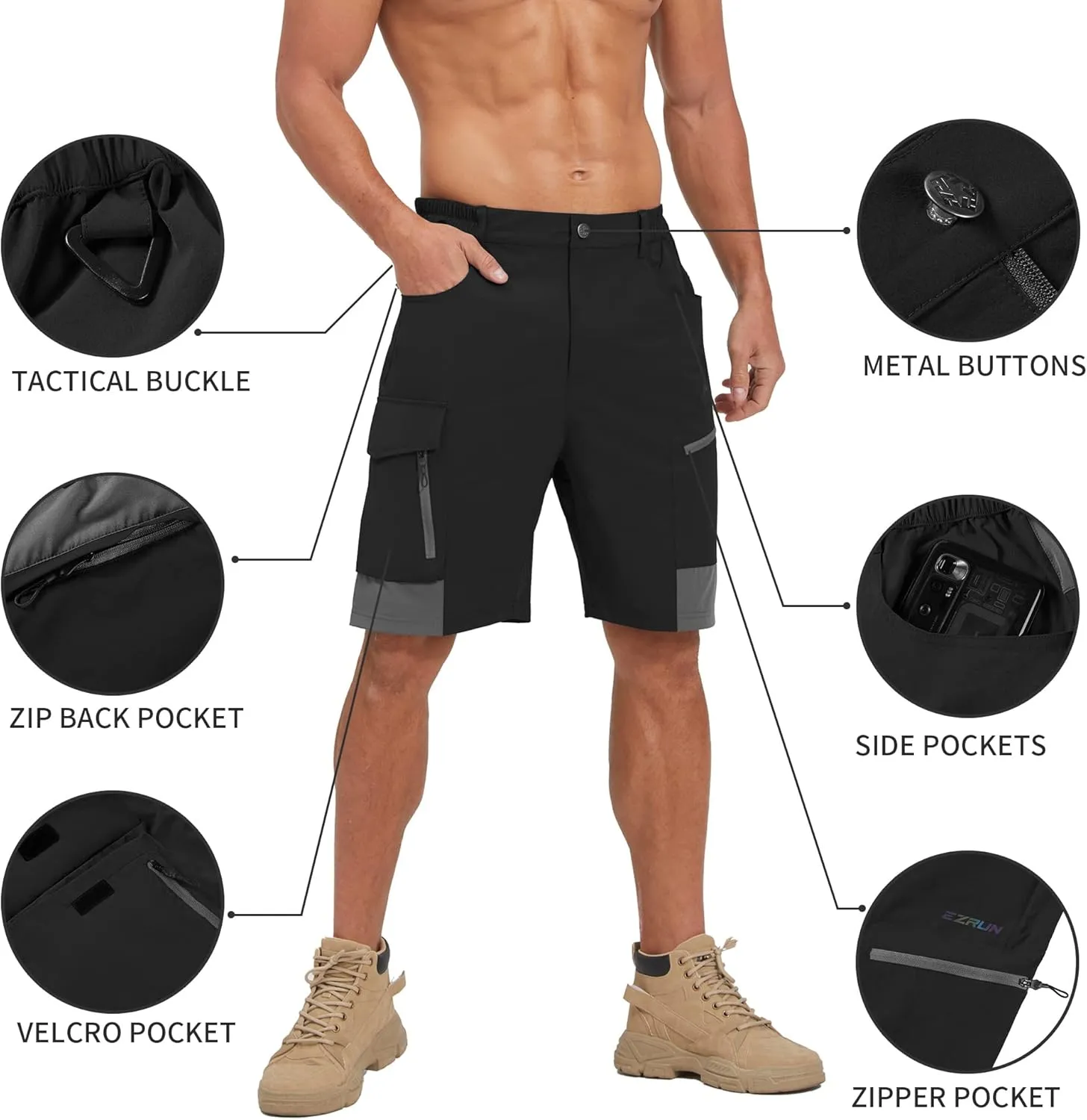 EZRUN Men's Hiking Cargo Shorts Quick Dry Golf Outdoor Work Tactical Shorts with Multi Pocket for Fishing Travel