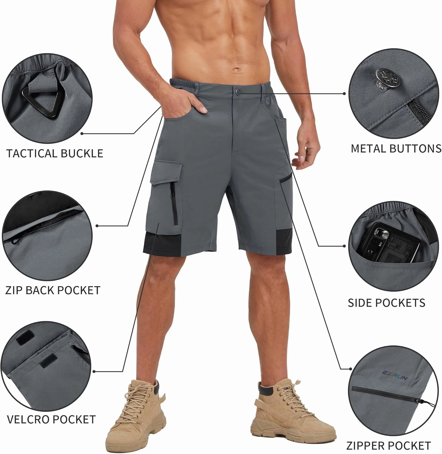 EZRUN Men's Hiking Cargo Shorts Quick Dry Golf Outdoor Work Tactical Shorts with Multi Pocket for Fishing Travel