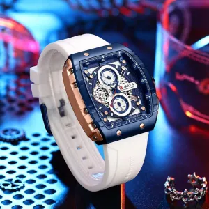 FANMIS Mens Multifunctional Chronograph Fashion Business Dress Quartz Analog Watch Silicone Band Sports Wristwatch，Elegant Watch Gifts for Men