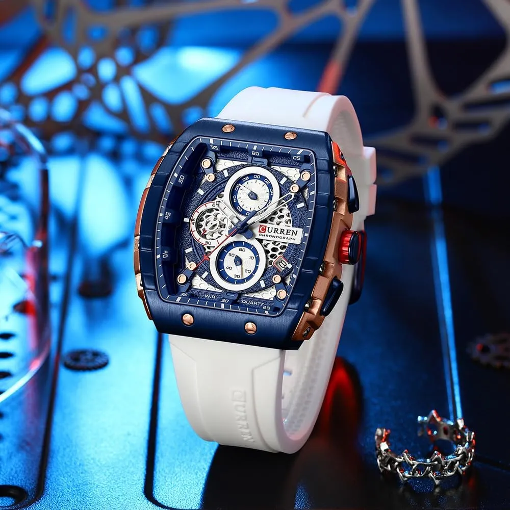 FANMIS Mens Multifunctional Chronograph Fashion Business Dress Quartz Analog Watch Silicone Band Sports Wristwatch，Elegant Watch Gifts for Men