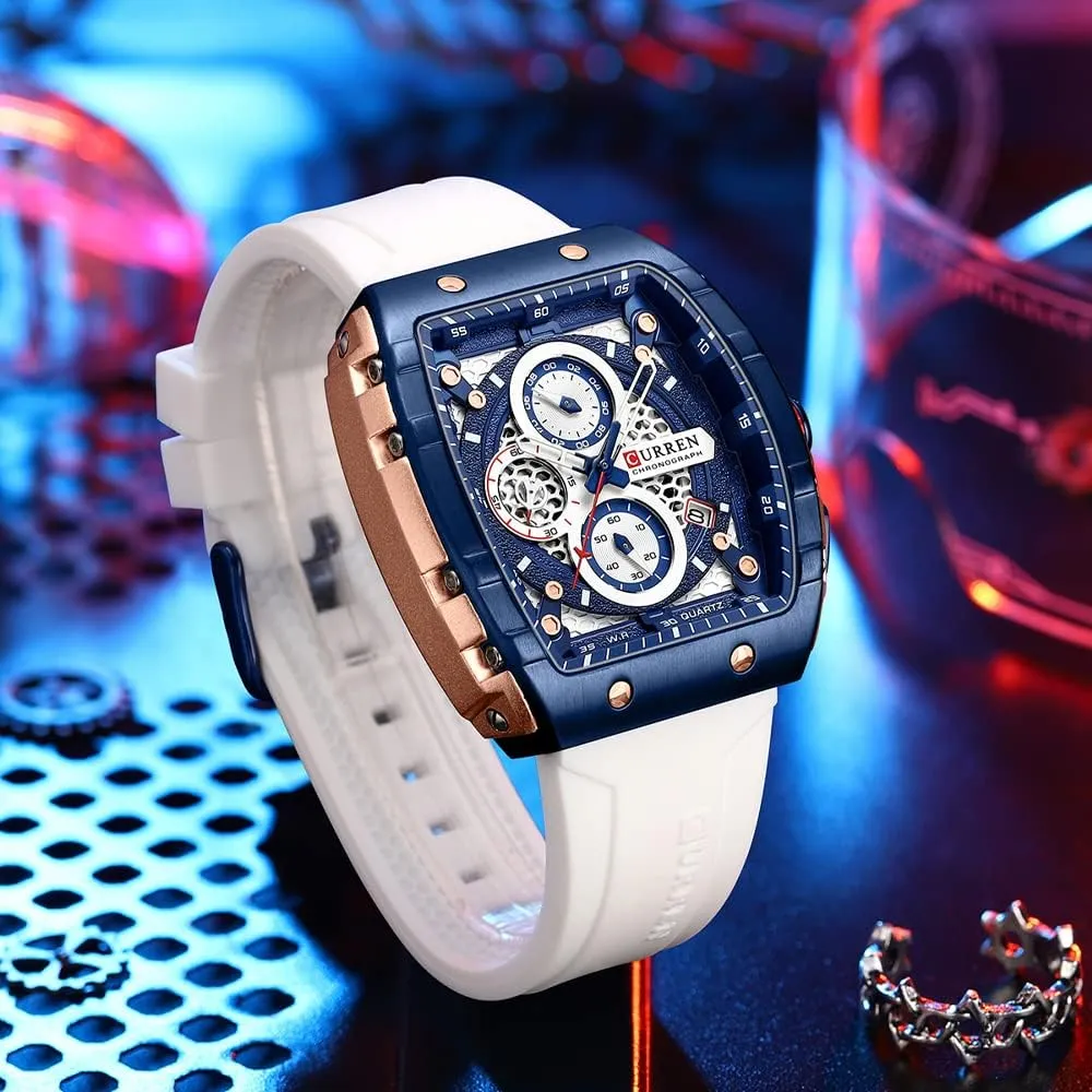 FANMIS Mens Multifunctional Chronograph Fashion Business Dress Quartz Analog Watch Silicone Band Sports Wristwatch，Elegant Watch Gifts for Men