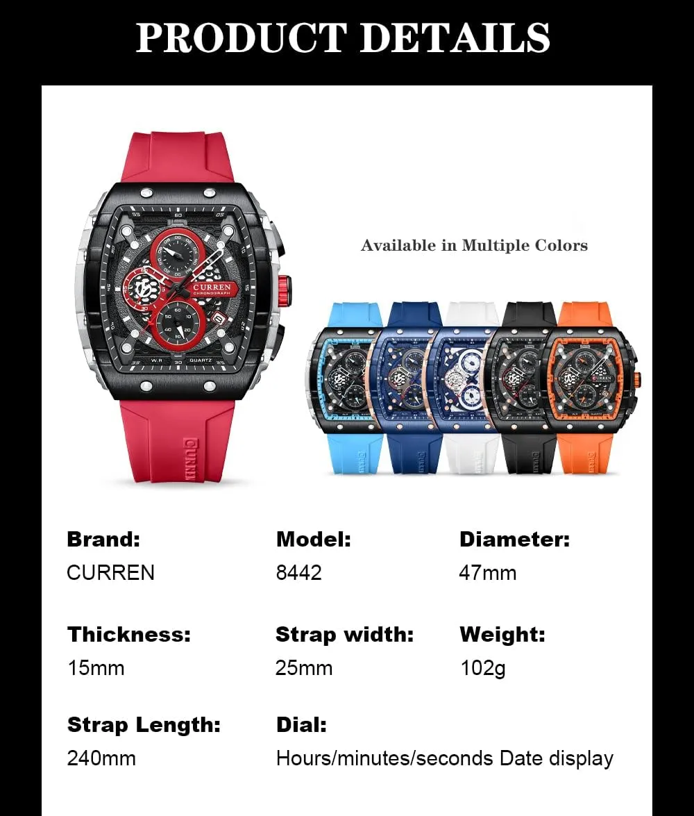 FANMIS Mens Multifunctional Chronograph Fashion Business Dress Quartz Analog Watch Silicone Band Sports Wristwatch，Elegant Watch Gifts for Men