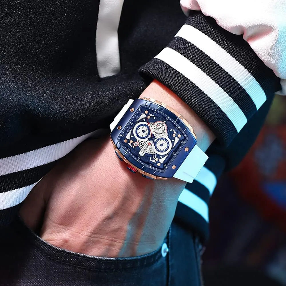 FANMIS Mens Multifunctional Chronograph Fashion Business Dress Quartz Analog Watch Silicone Band Sports Wristwatch，Elegant Watch Gifts for Men
