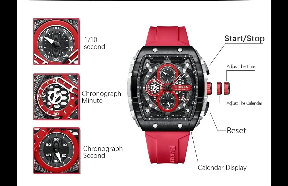 FANMIS Mens Multifunctional Chronograph Fashion Business Dress Quartz Analog Watch Silicone Band Sports Wristwatch，Elegant Watch Gifts for Men