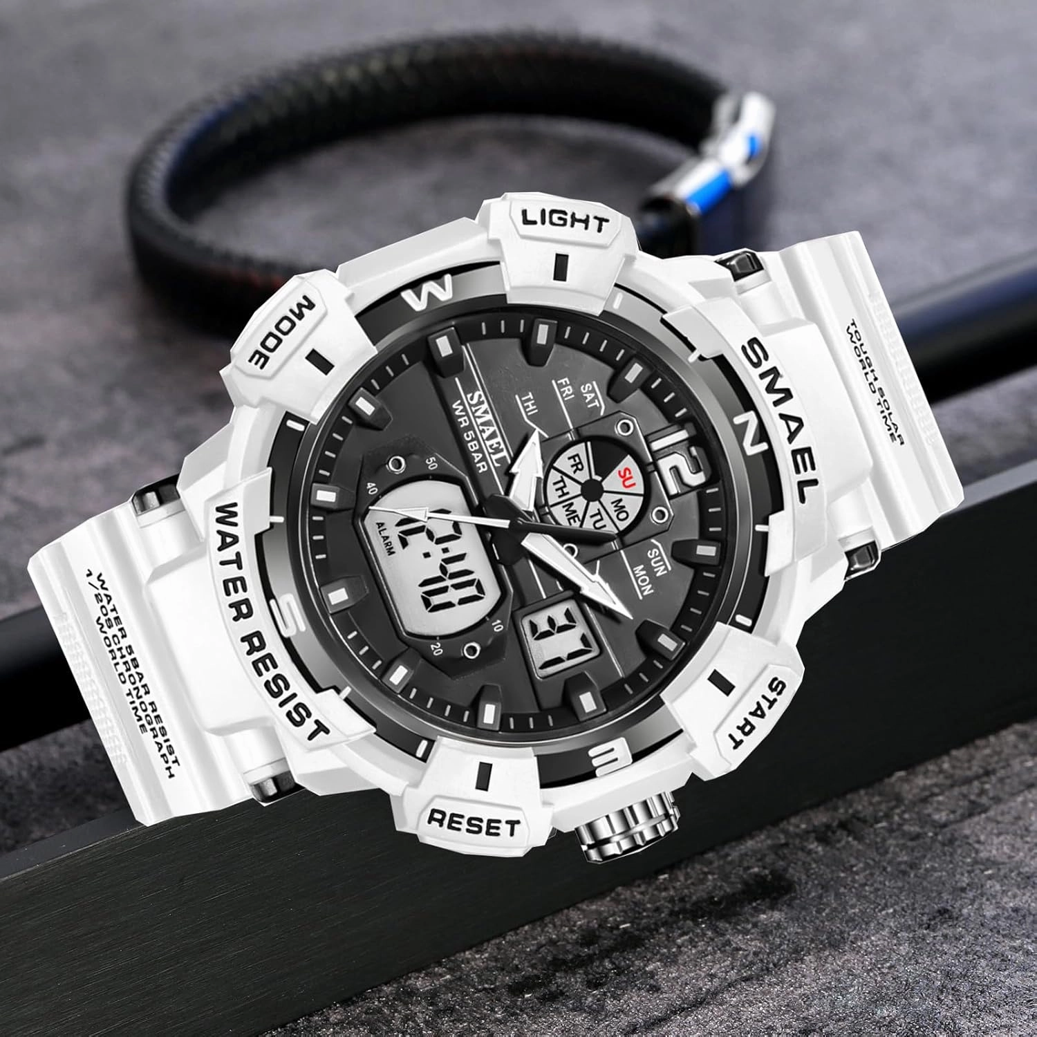 FANMIS Mens Analog Digital Sports Watch Large Face Outdoor Sports Waterproof Military Wrist Watches with Date Multifunction Tactics LED Army Watch Backlight Stopwatch (Black)
