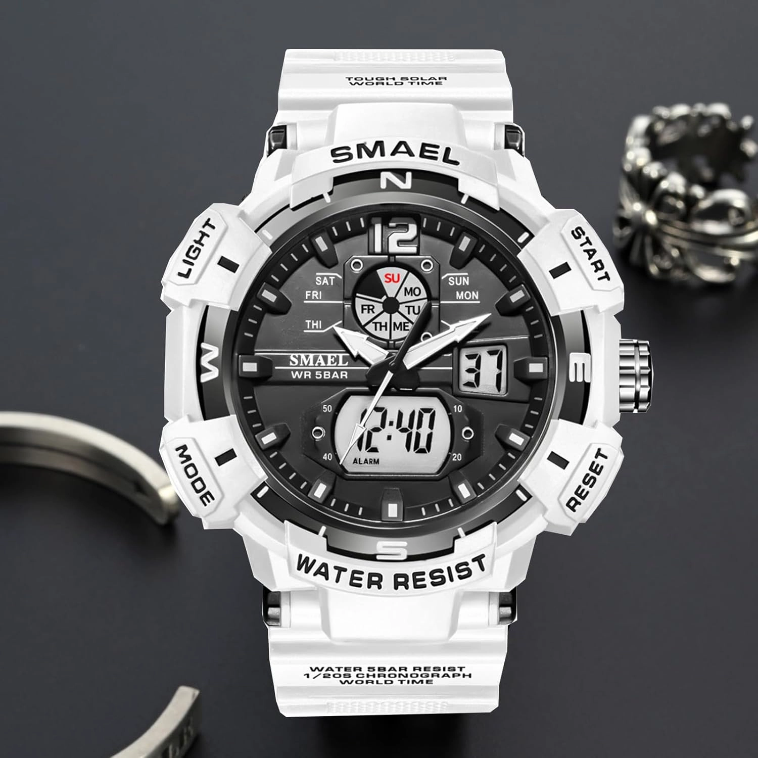 FANMIS Mens Analog Digital Sports Watch Large Face Outdoor Sports Waterproof Military Wrist Watches with Date Multifunction Tactics LED Army Watch Backlight Stopwatch (Black)