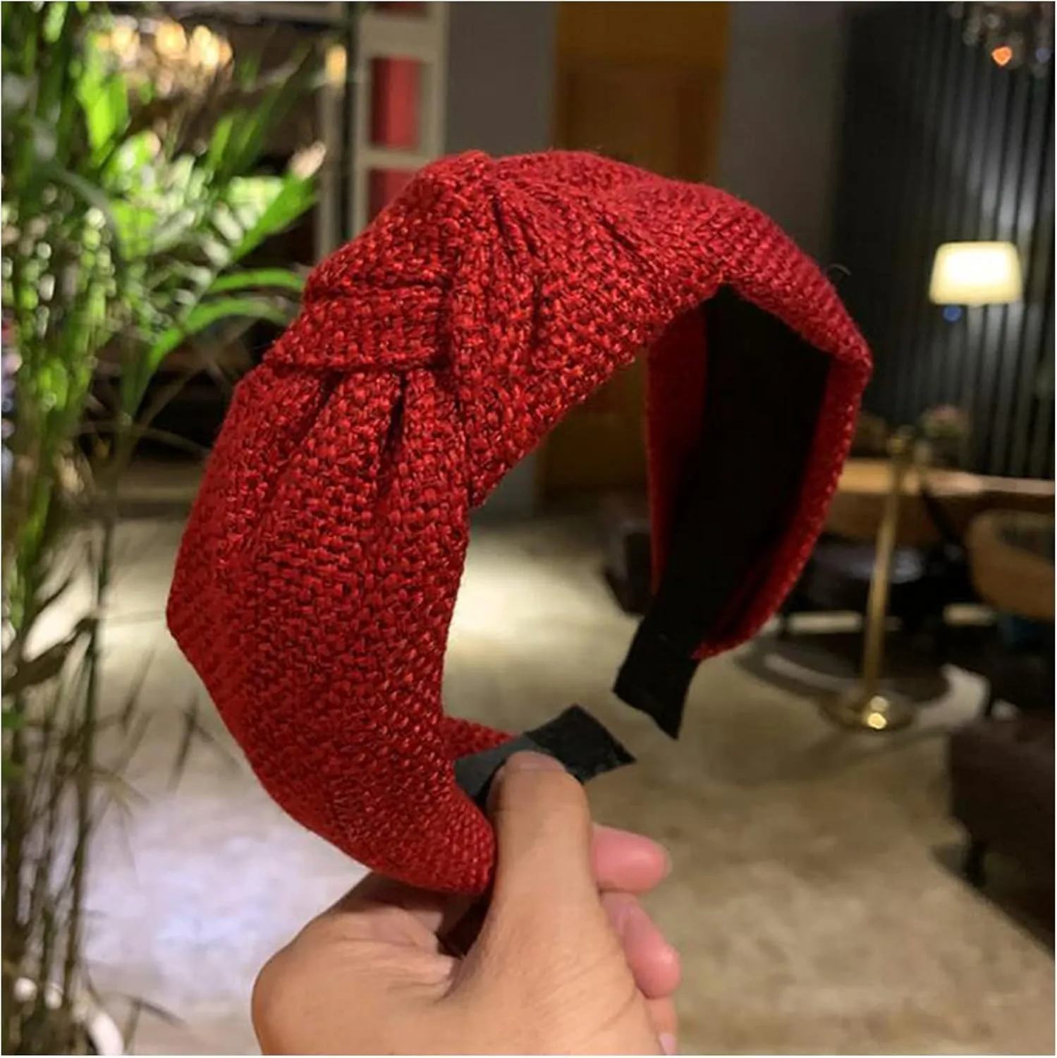 Fashion Women Hairband Wide Side Headband Classic Solid Turban Knitted Center Knot Turban Hair Hoop(Red Hairband)