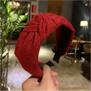 Fashion Women Hairband Wide Side Headband Classic Solid Turban Knitted Center Knot Turban Hair Hoop(Red Hairband)