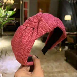 Fashion Women Hairband Wide Side Headband Classic Solid Turban Knitted Center Knot Turban Hair Hoop(Rose red Hairband)