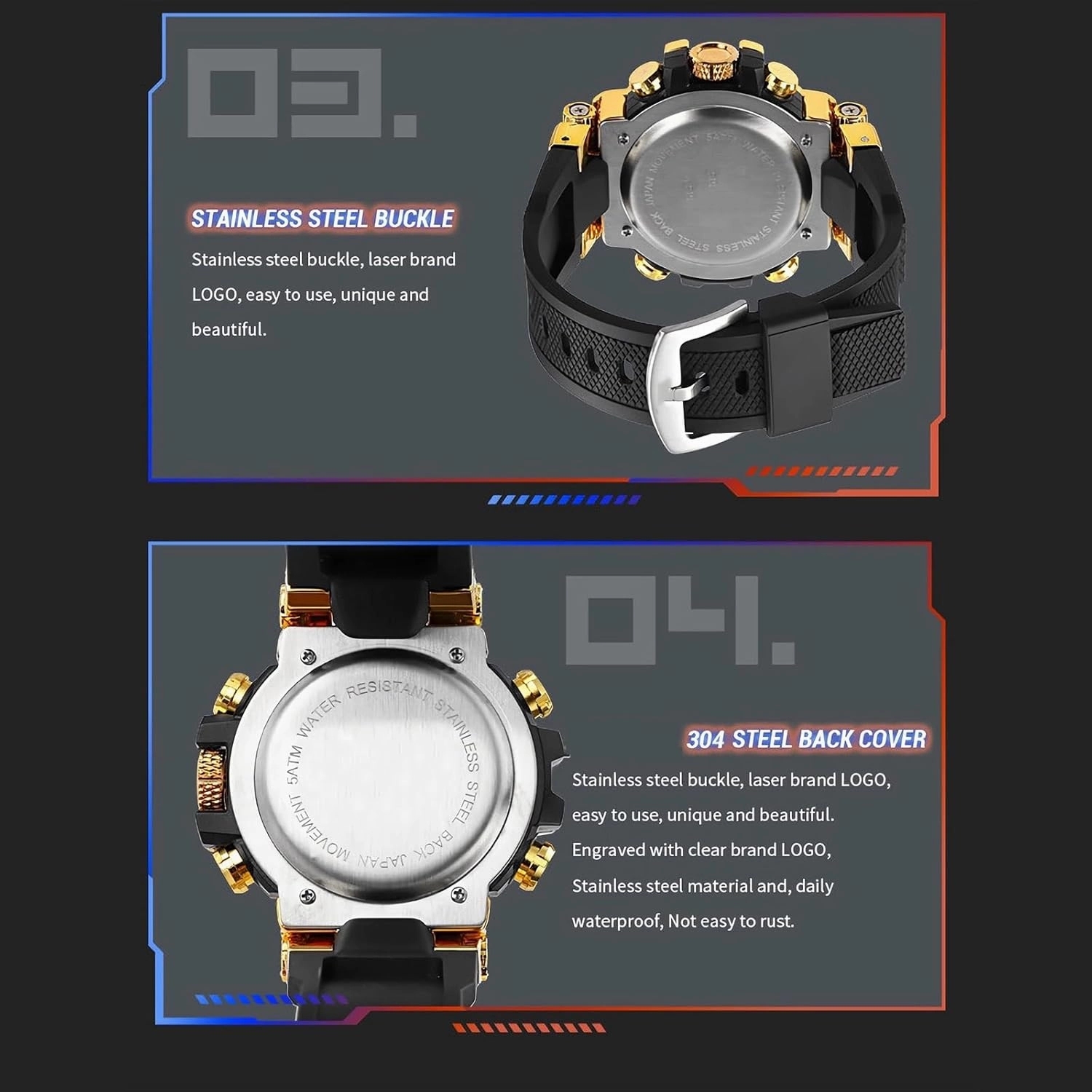 Fashion Colorful Men Digital Sport Watches Waterproof Male Clock Wristwatch Men's Dual Display Electronic Military Watch