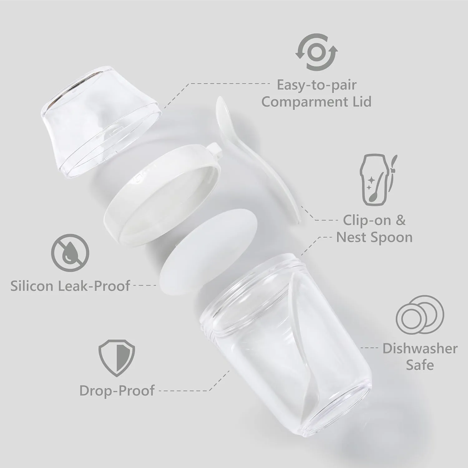 Felli On the Go Yogurt Parfait Snack Cup with Lid 100% Leak Proof, Travel Spoon, Granola Holder for Cereal Trifle Fruit Overnight Oats Container Reusable, To Go Breakfast, Hiking Jar (2, White)