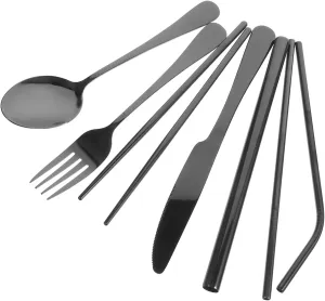 Festival Party Cutlery Set 7-piece Outdoor Folding Utensils Case for Camping and Travel